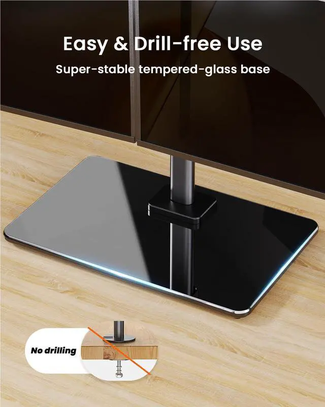 Alt view image 12 of 14 - Freestanding Dual Monitor Stand for 17 to 32 Inch Screens, Computer Monitor Mount for 2 Screens, Dual Monitor Arm with Tempered Glass Base, VESA Mount Desk Stand Holds 22 lbs per Arm