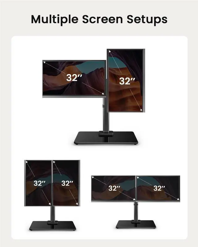 Alt view image 13 of 14 - Freestanding Dual Monitor Stand for 17 to 32 Inch Screens, Computer Monitor Mount for 2 Screens, Dual Monitor Arm with Tempered Glass Base, VESA Mount Desk Stand Holds 22 lbs per Arm