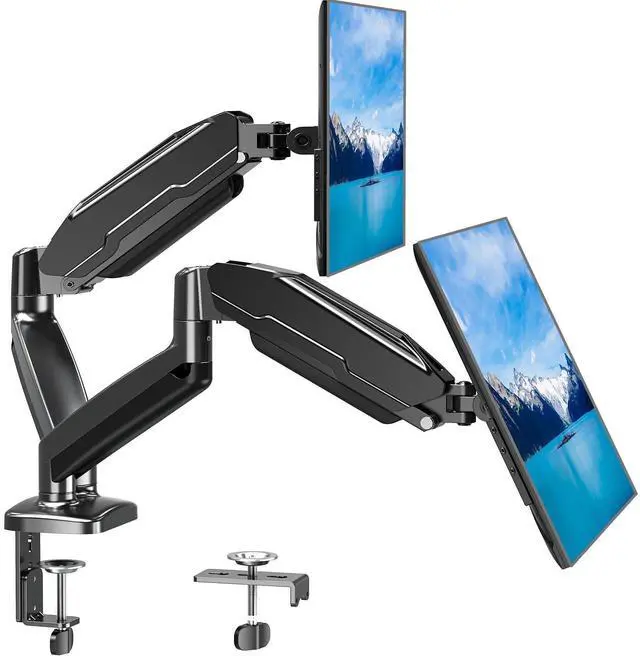 Alt view image 8 of 14 - Dual Monitor Mount Fits 13 to 32 Inch Screen, Height Adjustable Monitor Stand for 2 Monitors, Full Motion Display Arm Holds up to 17. 6lbs Each, Computer Desk VESA Mount, Black