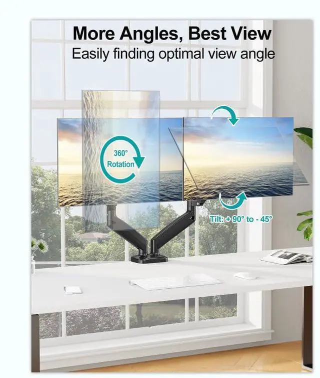 Alt view image 11 of 14 - Dual Monitor Mount Fits 13 to 32 Inch Screen, Height Adjustable Monitor Stand for 2 Monitors, Full Motion Display Arm Holds up to 17. 6lbs Each, Computer Desk VESA Mount, Black