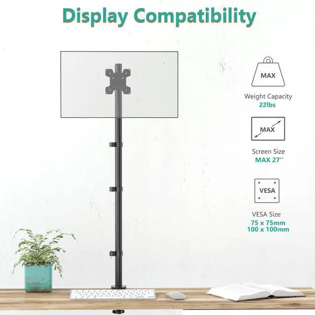 Alt view image 9 of 14 - Single Monitor Stand Desk Mount, 39 inch Tall Monitor Stand Fully Adjustable, Articulating Arm for Computer Screen up to 32 inch, 22lbs (M001XXL), Black
