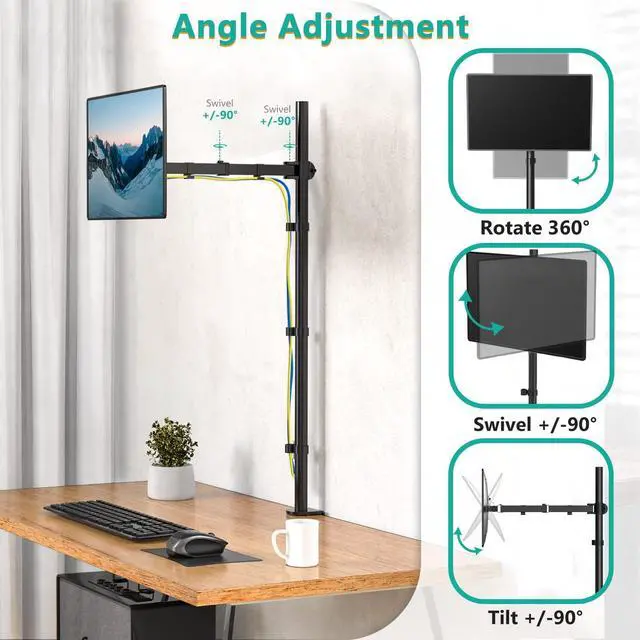 Alt view image 12 of 14 - Single Monitor Stand Desk Mount, 39 inch Tall Monitor Stand Fully Adjustable, Articulating Arm for Computer Screen up to 32 inch, 22lbs (M001XXL), Black