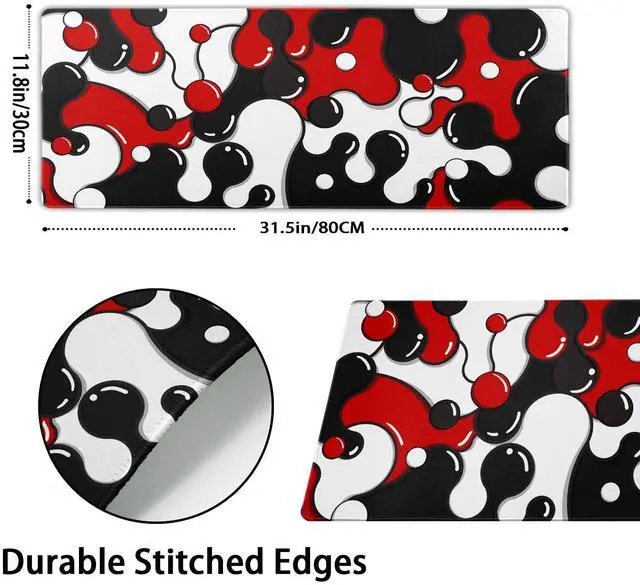 Alt view image 9 of 14 - Red Black White Mouse Pad Anime Cool Geometric Japanese Extended Desk Mat 80X30cm Non-Slip Rubber Base Stitched Edge Large XL Mousepad for Desk Gaming Laptop Desktop,31.5×11.8 Inch