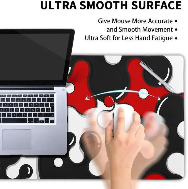 Alt view image 11 of 14 - Red Black White Mouse Pad Anime Cool Geometric Japanese Extended Desk Mat 80X30cm Non-Slip Rubber Base Stitched Edge Large XL Mousepad for Desk Gaming Laptop Desktop,31.5×11.8 Inch