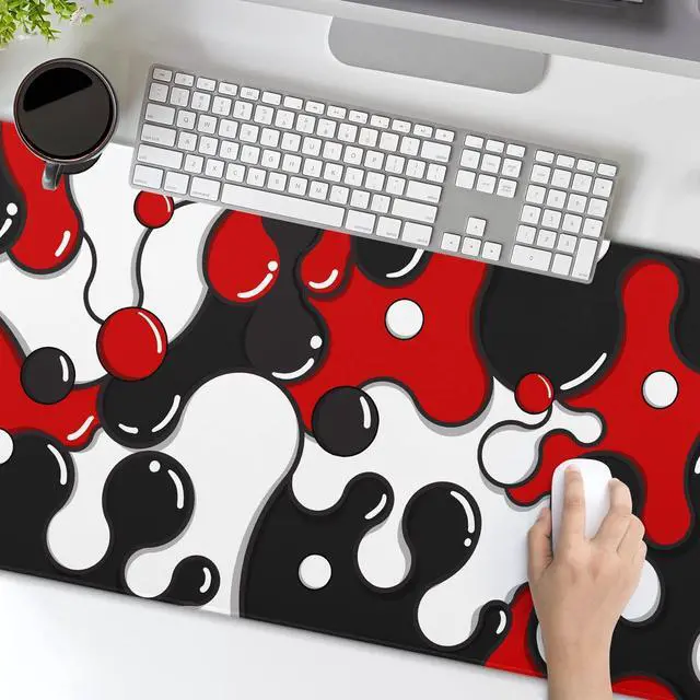 Alt view image 12 of 14 - Red Black White Mouse Pad Anime Cool Geometric Japanese Extended Desk Mat 80X30cm Non-Slip Rubber Base Stitched Edge Large XL Mousepad for Desk Gaming Laptop Desktop,31.5×11.8 Inch