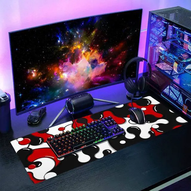 Alt view image 14 of 14 - Red Black White Mouse Pad Anime Cool Geometric Japanese Extended Desk Mat 80X30cm Non-Slip Rubber Base Stitched Edge Large XL Mousepad for Desk Gaming Laptop Desktop,31.5×11.8 Inch