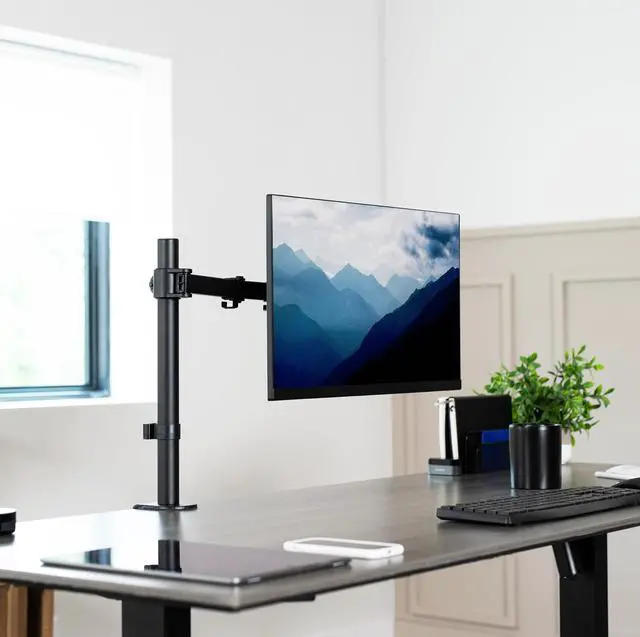 Alt view image 9 of 14 - Single 13 to 38 inch Ultrawide Monitor Arm Desk Mount, Regular Screens up to 32 inches, 22 lbs capacity, Fully Adjustable Stand with C-Clamp and Grommet Base, Black, STAND-V001