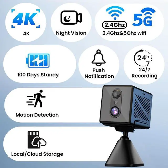 Alt view image 9 of 14 - 2026 Upgraded 4K Security Camera, 5GHz WiFi Indoor Camera, Free Cloud Storage, Home Security Camera with Night Vision, Motion Sensor, Long Battery Life, Motion Detection, Wireless Surveillance Cam