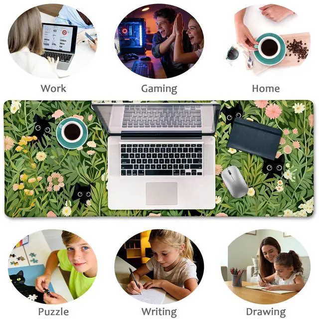 Alt view image 10 of 14 - Anime Cat Mouse Pad Green Desk Mat, XL Gaming Mouse Pad with Stitched Edges Non-Slip, Large Keyboard Mat for Desktop Computer Laptop Work Home Cute Office Desk Accessories 31.5x11.8 in