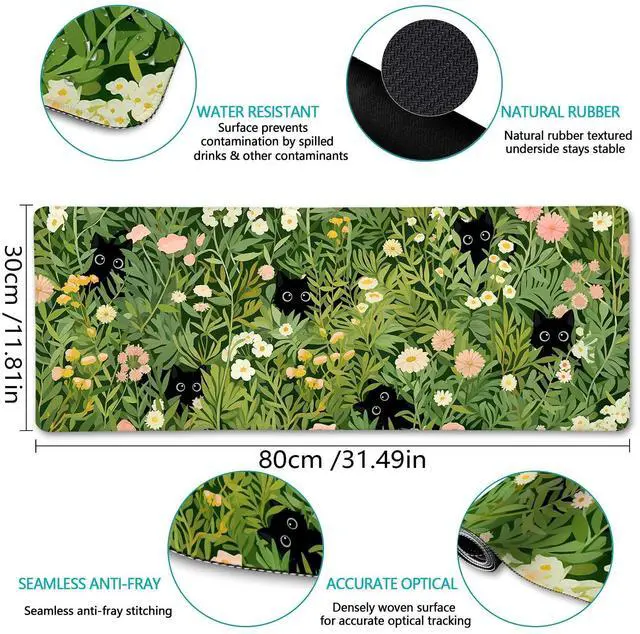 Alt view image 14 of 14 - Anime Cat Mouse Pad Green Desk Mat, XL Gaming Mouse Pad with Stitched Edges Non-Slip, Large Keyboard Mat for Desktop Computer Laptop Work Home Cute Office Desk Accessories 31.5x11.8 in