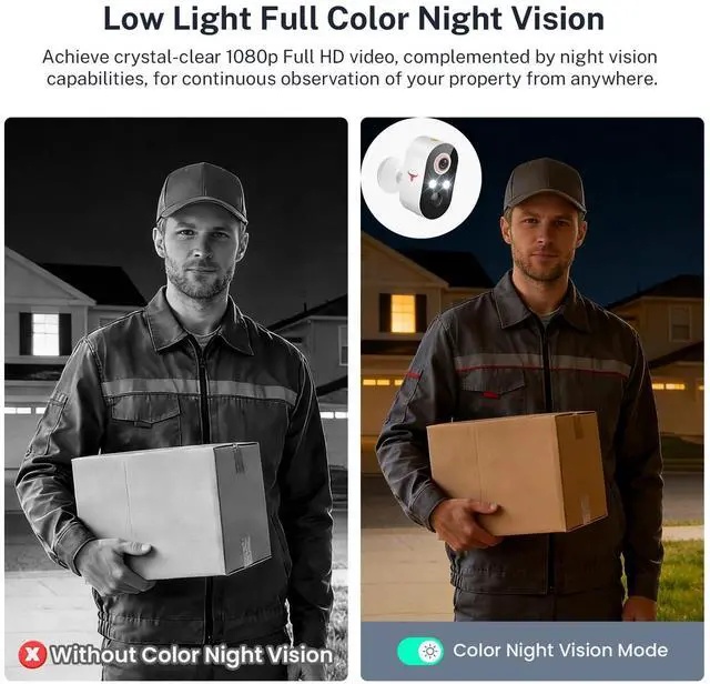 Alt view image 13 of 14 - 1080P Wireless Security Camera Outdoor/Indoor, Rechargeable Battery Powered, AI Detection, Color Night Vision, 2-Way Audio, Water Resistant, Wi-Fi