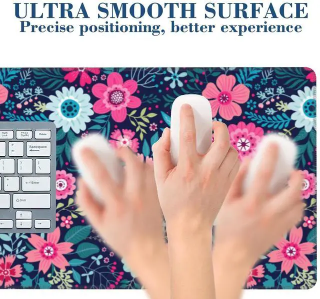Alt view image 12 of 14 - Large Mouse Pad Colorful Flowers Extended Gaming Mousepad Waterproof Desk Pad with Non-Slip Base and Stitched Edge Keyboard Pad XL 11.8 x 31.5 Inch Mouse Mat for Home Office Desk Decor