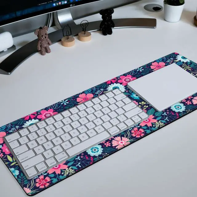 Alt view image 14 of 14 - Large Mouse Pad Colorful Flowers Extended Gaming Mousepad Waterproof Desk Pad with Non-Slip Base and Stitched Edge Keyboard Pad XL 11.8 x 31.5 Inch Mouse Mat for Home Office Desk Decor