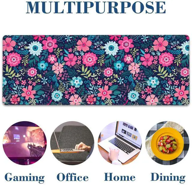 Alt view image 13 of 14 - Large Mouse Pad Colorful Flowers Extended Gaming Mousepad Waterproof Desk Pad with Non-Slip Base and Stitched Edge Keyboard Pad XL 11.8 x 31.5 Inch Mouse Mat for Home Office Desk Decor