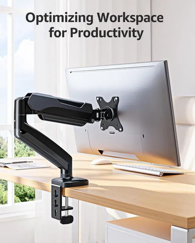 Alt view image 14 of 14 - Single Monitor Desk Mount Holds Screen up to 32 inch, Height Adjustable Monitor Arm, Full Motion Computer Monitors Stand with Clamp/Grommet Base, VESA Mounts Fit 4.4-17.6lbs Computer, Black