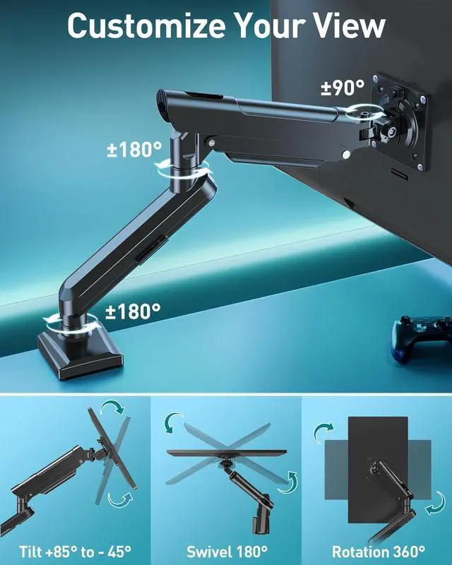 Alt view image 12 of 14 - Single Monitor Desk Mount, 13-32 inch Adjustable Full Motion Monitor Arm, Computer Monitor Stand Holder with Clamp and Grommet Base, Fits 4.4 to 22lbs Screens, VESA Mount Bracket, Black, Freelift Pro