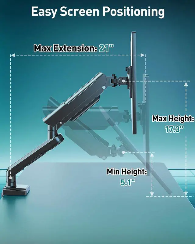 Alt view image 13 of 14 - Single Monitor Desk Mount, 13-32 inch Adjustable Full Motion Monitor Arm, Computer Monitor Stand Holder with Clamp and Grommet Base, Fits 4.4 to 22lbs Screens, VESA Mount Bracket, Black, Freelift Pro