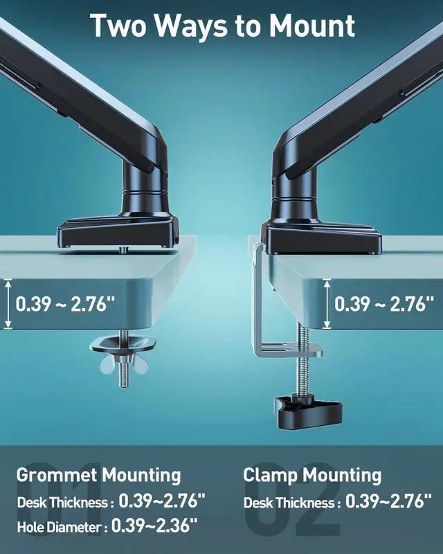 Alt view image 14 of 14 - Single Monitor Desk Mount, 13-32 inch Adjustable Full Motion Monitor Arm, Computer Monitor Stand Holder with Clamp and Grommet Base, Fits 4.4 to 22lbs Screens, VESA Mount Bracket, Black, Freelift Pro