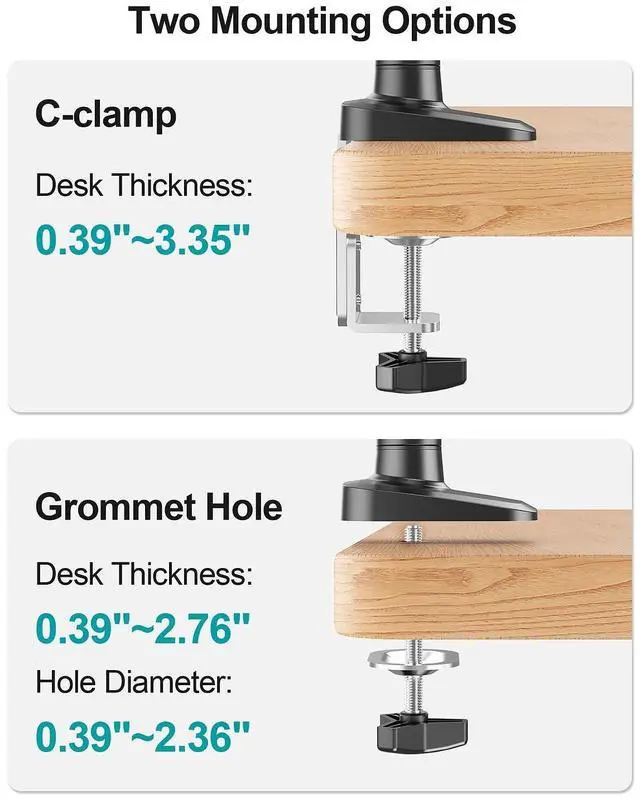 Alt view image 13 of 14 - Single Monitor Desk Mount for Max 40 Inch Screens, Adjustable Gas Spring Monitor Arm Holds up to 26.5lbs, Computer Monitor Stand with Clamp and Grommet Base, VESA Mount 75x75mm/100x100mm