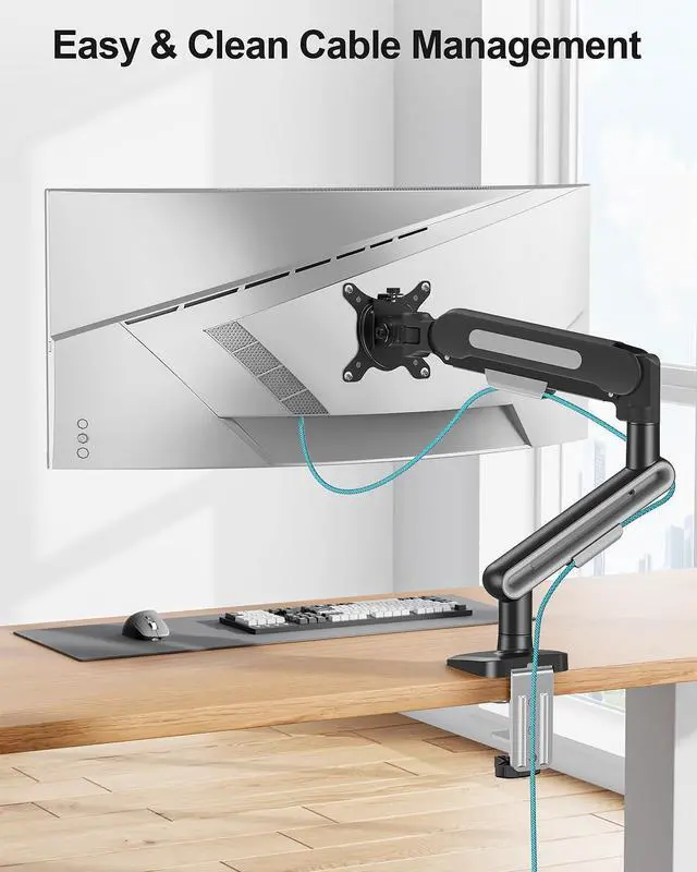 Alt view image 14 of 14 - Single Monitor Desk Mount for Max 40 Inch Screens, Adjustable Gas Spring Monitor Arm Holds up to 26.5lbs, Computer Monitor Stand with Clamp and Grommet Base, VESA Mount 75x75mm/100x100mm