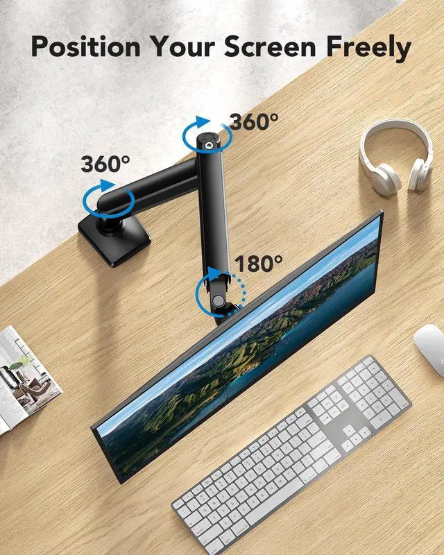 Alt view image 11 of 14 - Single Monitor Arm 13-34 Inch, Adjustable Gas Spring Arm, Monitor Desk Mount for 4.4-22lbs, VESA 75/100mm with C-Clamp/Grommet Base, Ergonomic Stand for Work/Gaming
