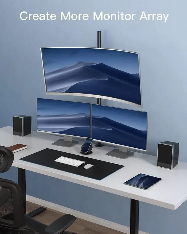 Alt view image 14 of 14 - Single Monitor Arm with 39 inch Extra-Tall Pole, Adjustable Computer Desk Mount for 1332 inch Screens and up to 38 inch Ultrawide Screens, Hold 22 lbs, Monitor Stand with C-Clamp & Grommt Base