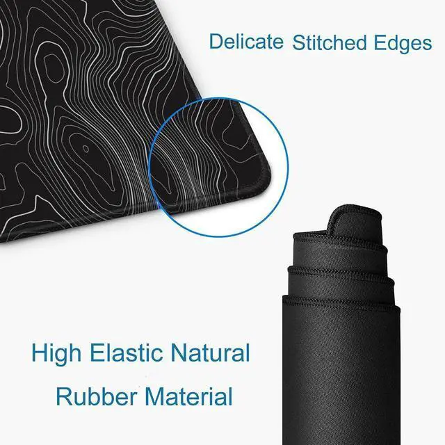 Alt view image 9 of 12 - Gaming Mouse Pad, Large Topographic Mouse Pads for Desk, Non-Slip Rubber Base Mousepad, Keyboard Mouse Mat, Desk Pad with Stitched Edges, 31.5x11.8inch, Black Geographic Lines