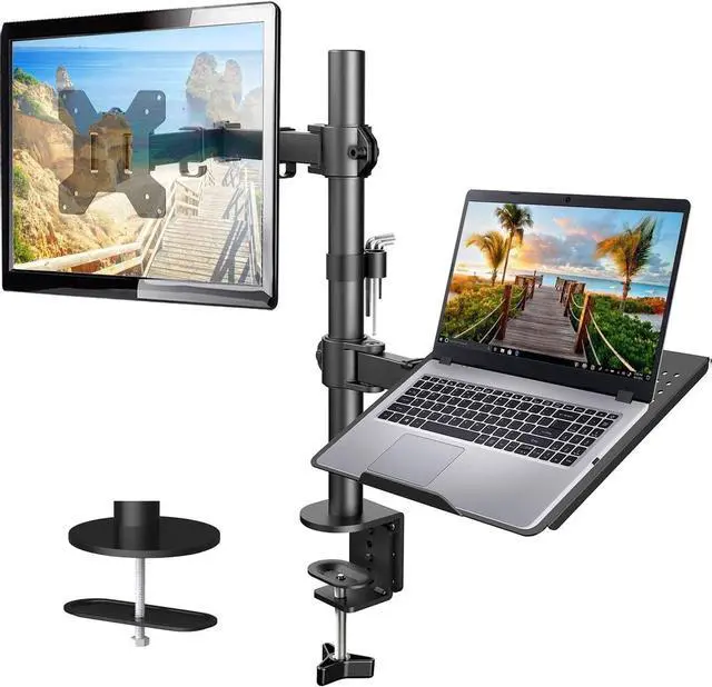 Alt view image 8 of 14 - Adjustable Monitor Stand, Single Arm Desk Mount for 32 inch Screen and 17 inch Laptop, Heavy Duty Ergonomic Bracket Holds 22lbs