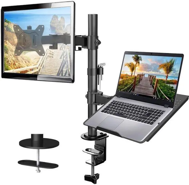 Alt view image 11 of 14 - Adjustable Monitor Stand, Single Arm Desk Mount for 32 inch Screen and 17 inch Laptop, Heavy Duty Ergonomic Bracket Holds 22lbs