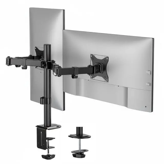 Alt view image 8 of 14 - Dual Monitor Stand, Full Motion Desk Mount for 2 Screens up to 32 and 19.8 lbs Each, Tilt Swivel Rotate, VESA 75x75 & 100x100, Adjustable Dual Screen Arm with C-Clamp or Grommet