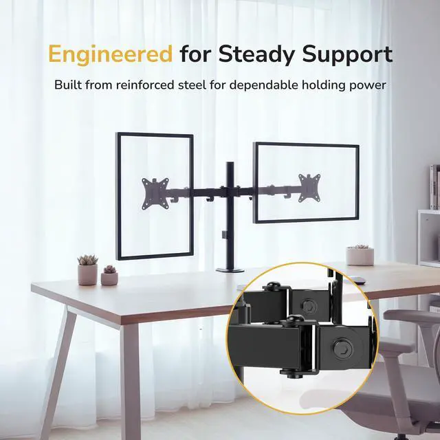 Alt view image 10 of 14 - Dual Monitor Stand, Full Motion Desk Mount for 2 Screens up to 32 and 19.8 lbs Each, Tilt Swivel Rotate, VESA 75x75 & 100x100, Adjustable Dual Screen Arm with C-Clamp or Grommet
