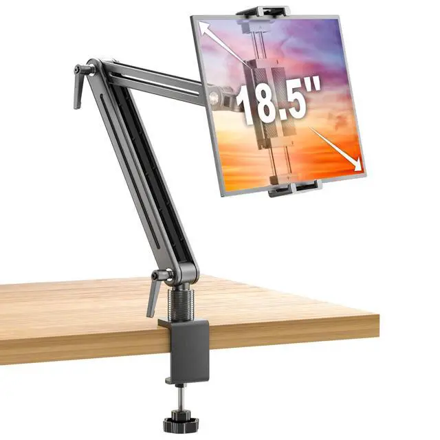 Alt view image 8 of 14 - Adjustable Portable Monitor Stand 15.6" - 360° Rotating Base Tall Tablet Desk Arm Holder Stand for iPad Air/Pro/Mini Swivel Flexible Bed Clamp Mount Soporte para Tablet/Monitor Portatil/Ereader