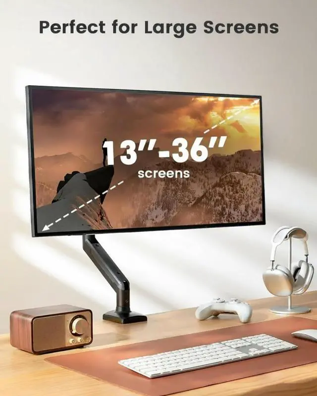 Alt view image 9 of 14 - Single Monitor Arm for 13-36 inch Screens, Adjustable Gas Spring Monitor Mount Holds up to 22 lbs, Computer Monitor Stand with VESA Mount, C-Clamp & Grommet Base, Max VESA 100x100mm