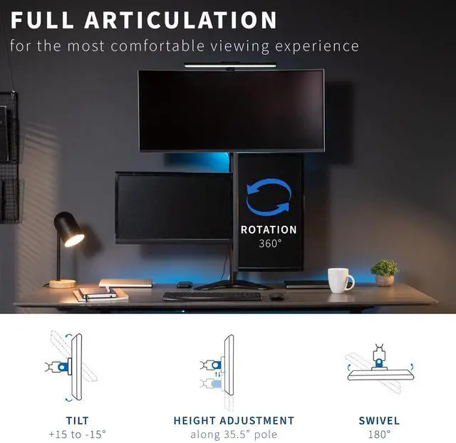 Alt view image 12 of 14 - Triple LCD LED Computer Monitor Desk Stand, Free Standing Heavy Duty Fully Adjustable Mount for 3 Screens up to 30 inches STAND-V003E