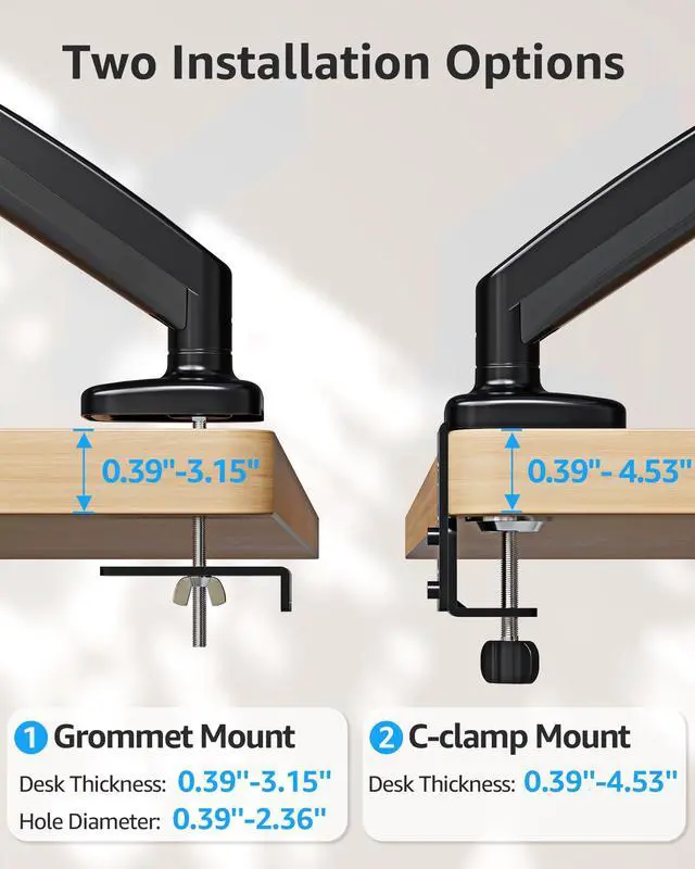 Alt view image 13 of 14 - Single Monitor Desk Mount Holds Screen up to 32 inch, Height Adjustable Monitor Arm, Full Motion Computer Monitors Stand with Clamp/Grommet Base, VESA Mounts Fit 4.4-17.6lbs Computer, Black