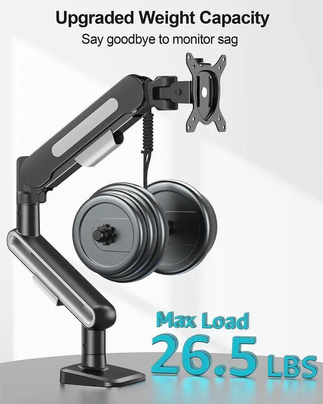 Alt view image 11 of 14 - Single Monitor Desk Mount for Max 40 Inch Screens, Adjustable Gas Spring Monitor Arm Holds up to 26.5lbs, Computer Monitor Stand with Clamp and Grommet Base, VESA Mount 75x75mm/100x100mm