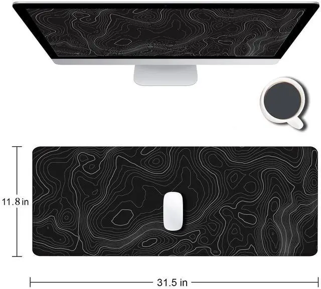 Alt view image 8 of 12 - Gaming Mouse Pad, Large Topographic Mouse Pads for Desk, Non-Slip Rubber Base Mousepad, Keyboard Mouse Mat, Desk Pad with Stitched Edges, 31.5x11.8inch, Black Geographic Lines
