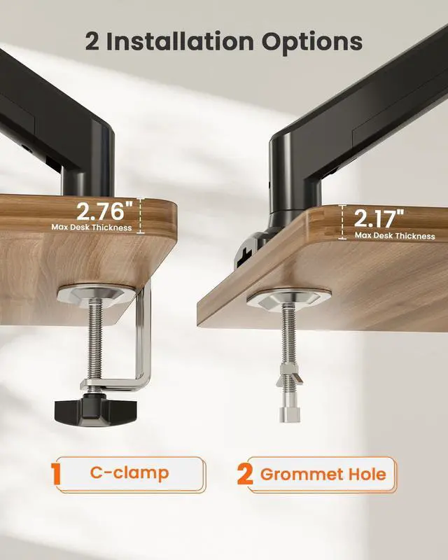 Alt view image 14 of 14 - Single Monitor Arm for 13-36 inch Screens, Adjustable Gas Spring Monitor Mount Holds up to 22 lbs, Computer Monitor Stand with VESA Mount, C-Clamp & Grommet Base, Max VESA 100x100mm