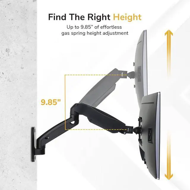 Alt view image 12 of 14 - Monitor Wall Mount Arm, Full-Motion Gas Spring, Fits 1332 Screens up to 14.3 lbs, VESA 75x75 & 100x100, Tilt Swivel Rotate, Single-Stud Wall Mounted Computer Monitor Arm, RV Compatible
