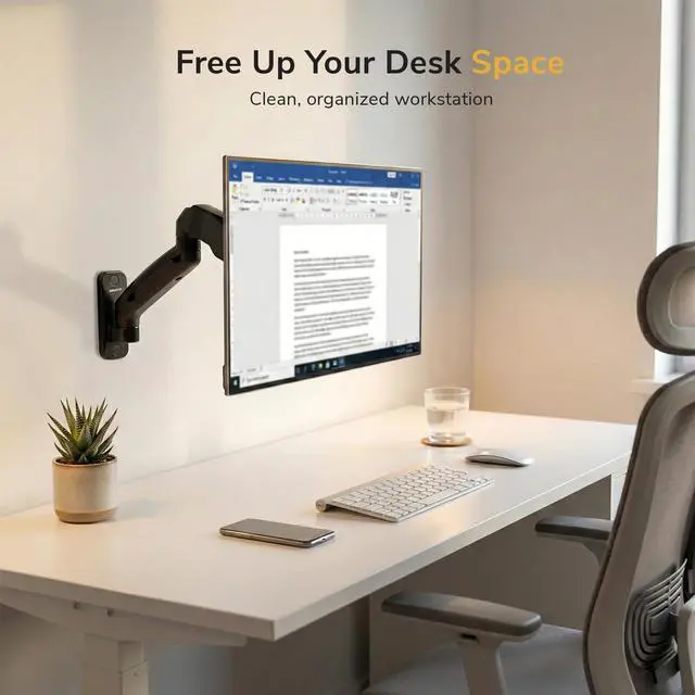 Alt view image 13 of 14 - Monitor Wall Mount Arm, Full-Motion Gas Spring, Fits 1332 Screens up to 14.3 lbs, VESA 75x75 & 100x100, Tilt Swivel Rotate, Single-Stud Wall Mounted Computer Monitor Arm, RV Compatible