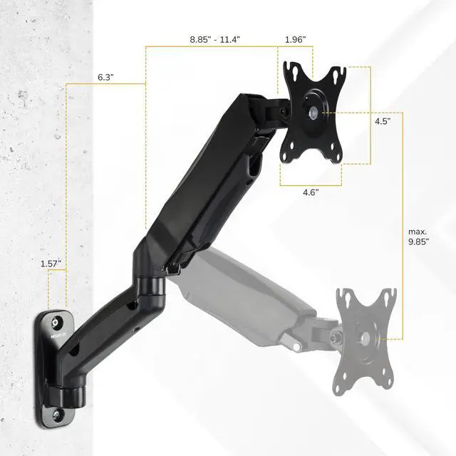 Alt view image 14 of 14 - Monitor Wall Mount Arm, Full-Motion Gas Spring, Fits 1332 Screens up to 14.3 lbs, VESA 75x75 & 100x100, Tilt Swivel Rotate, Single-Stud Wall Mounted Computer Monitor Arm, RV Compatible