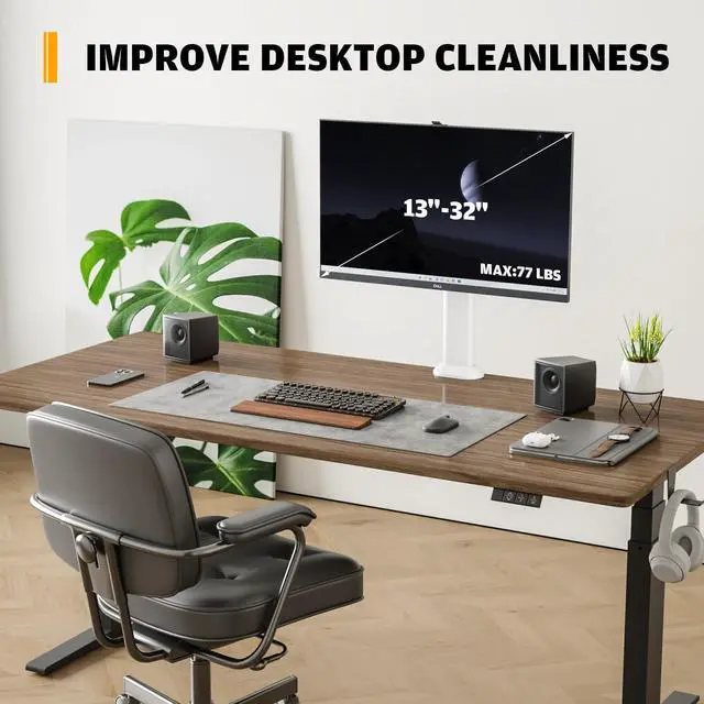 Alt view image 13 of 14 - Single Desk Monitor Arm Mount Stand Fit for 13 inch to 32 inch Flat Curved Computer Screen with Swivel, Height Adjustable, Rotation,Holds up to 77lbs, White