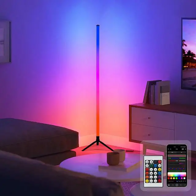 Alt view image 8 of 14 - RGB LED Corner Floor LampDIY Floor Lamp with Music Sync and 16 Million Colors, 15 Dynamic Modes, App & Remote Control,Standingl Corner Changing Ambience Light, for Living Bedroom Room Gaming Room