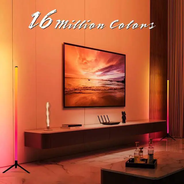 Alt view image 11 of 14 - RGB LED Corner Floor LampDIY Floor Lamp with Music Sync and 16 Million Colors, 15 Dynamic Modes, App & Remote Control,Standingl Corner Changing Ambience Light, for Living Bedroom Room Gaming Room