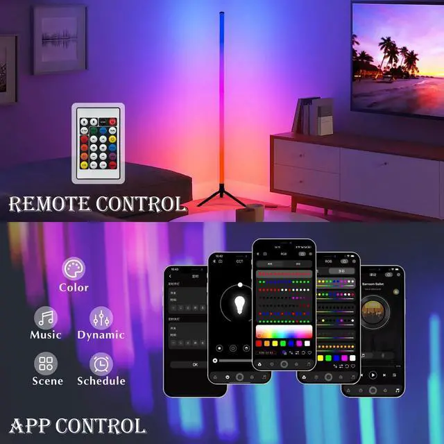 Alt view image 12 of 14 - RGB LED Corner Floor LampDIY Floor Lamp with Music Sync and 16 Million Colors, 15 Dynamic Modes, App & Remote Control,Standingl Corner Changing Ambience Light, for Living Bedroom Room Gaming Room