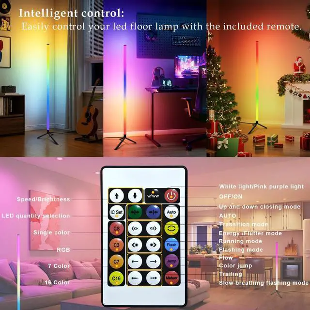 Alt view image 12 of 14 - Corner Floor Lamp with Music Sync, Smart Modern LED Corner with Remote Control, RGB DIY LED Lamp Changing Ambience Light, Color Changing Standing Floor Lamp for Living Room Gaming Room
