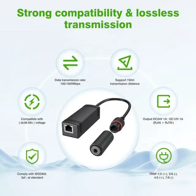 Alt view image 11 of 14 - Gigabit PoE Splitter 12V Output with IEEE 802.3af/at Standard Compliant 10,100,1000Mbps Power Over Ethernet Splitter Adapter for Security Camera CCTV Surveillance IP, AP, Wireless Bridge (2 Pack)