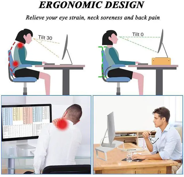 Alt view image 11 of 14 - Stable Wood Computer Monitor Stand for Desk Organizer, Anti-slip Computer Riser Monitor Shelf for PC Laptop Notebook Home & Office (White)