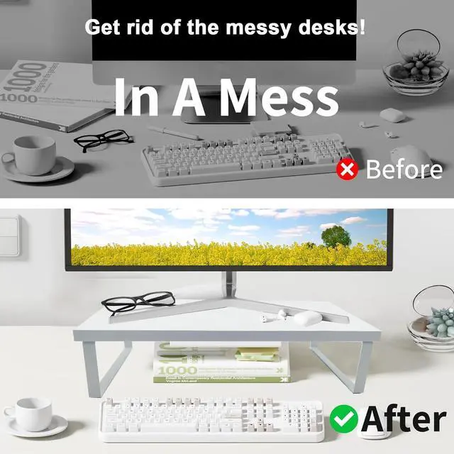 Alt view image 12 of 14 - Stable Wood Computer Monitor Stand for Desk Organizer, Anti-slip Computer Riser Monitor Shelf for PC Laptop Notebook Home & Office (White)
