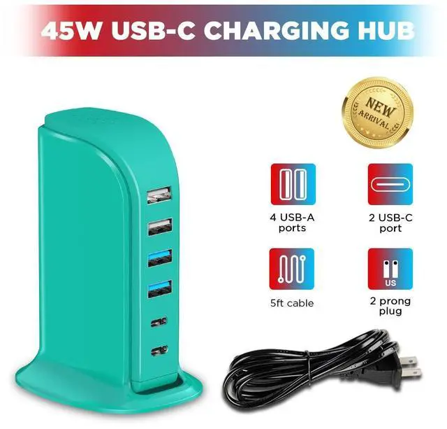 Alt view image 10 of 14 - USB Charger Block Upoy, Charging Station for Multiple Devices Apple, USB Hub Power Strip Multiple Ports, Power Block Adapter for Phone, Tablet, Ear Buds, C Charger Block with 5ft Extension Cord